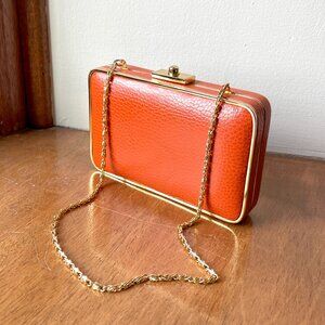 J. McLaughlin Orange Leather Clutch with Gold Chain